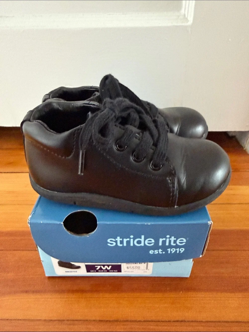 Stride Rite Boys SRT Elliott Black Leather Lace-Up Dress Shoes 7W